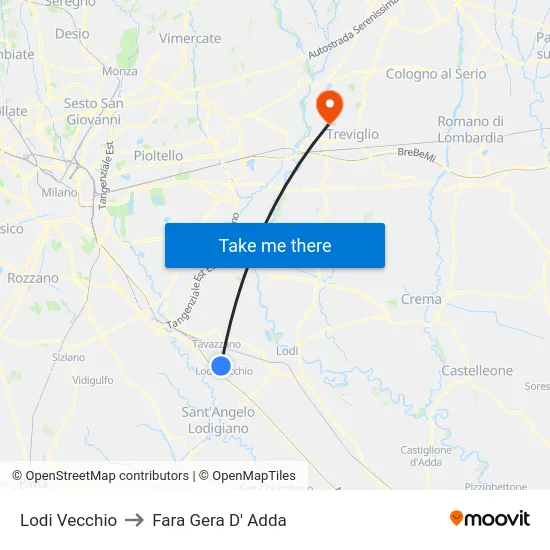 Lodi Vecchio to Fara Gera D' Adda map
