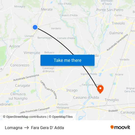 Lomagna to Fara Gera D' Adda map