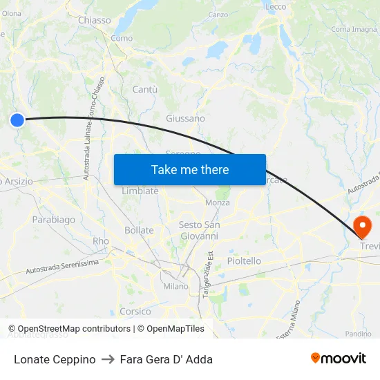 Lonate Ceppino to Fara Gera D' Adda map