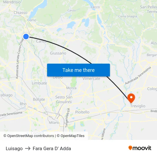 Luisago to Fara Gera D' Adda map