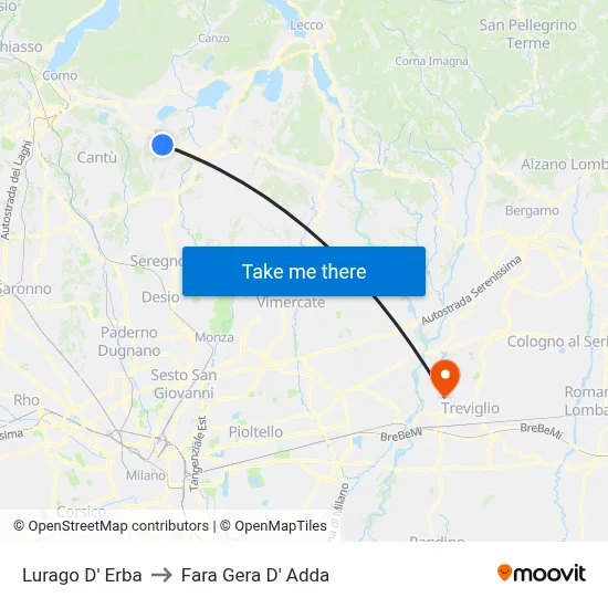 Lurago d'Erba to Fara Gera D' Adda map