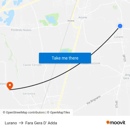 Lurano to Fara Gera D' Adda map