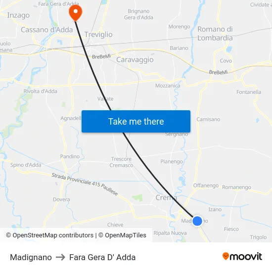Madignano to Fara Gera D' Adda map