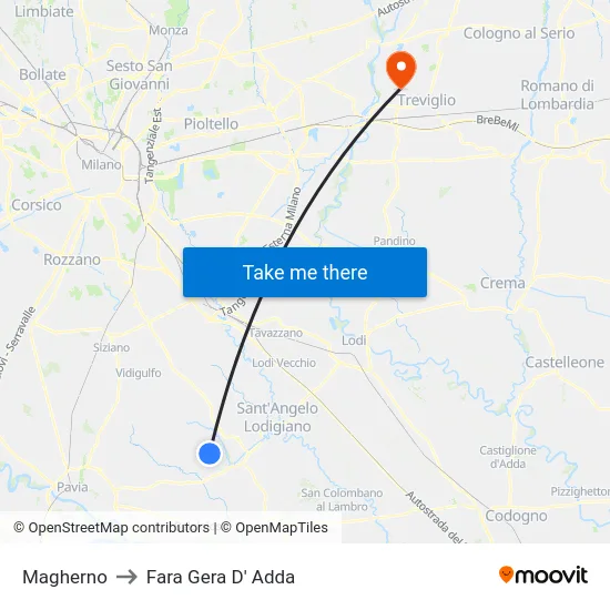 Magherno to Fara Gera D' Adda map