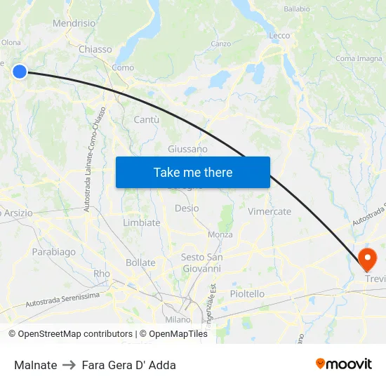 Malnate to Fara Gera D' Adda map