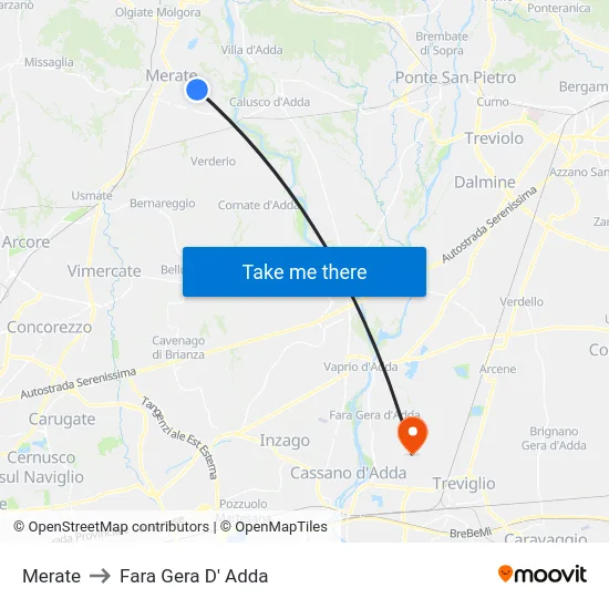 Merate to Fara Gera D' Adda map