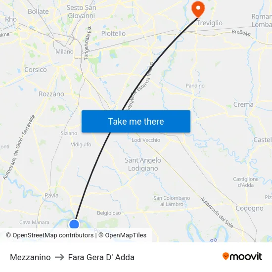 Mezzanino to Fara Gera D' Adda map