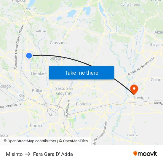 Misinto to Fara Gera D' Adda map