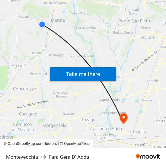 Montevecchia to Fara Gera D' Adda map