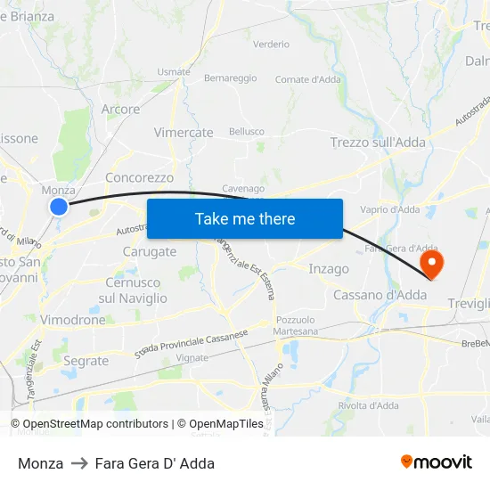 Monza to Fara Gera D' Adda map