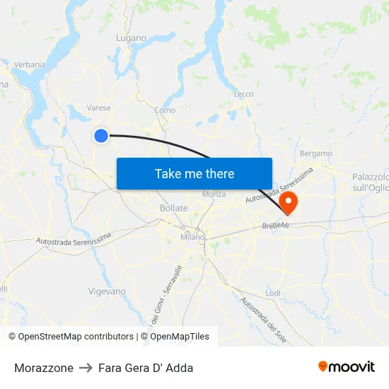 Morazzone to Fara Gera D' Adda map
