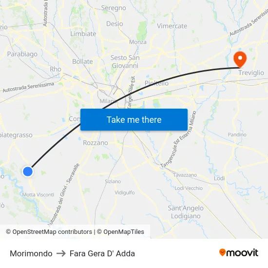 Morimondo to Fara Gera D' Adda map