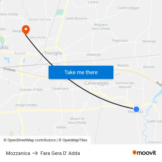 Mozzanica to Fara Gera D' Adda map