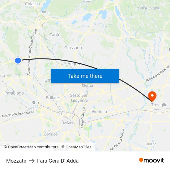 Mozzate to Fara Gera D' Adda map
