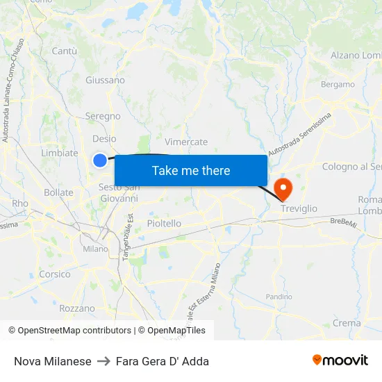 Nova Milanese to Fara Gera D' Adda map