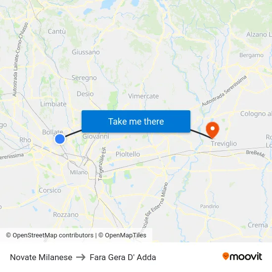 Novate Milanese to Fara Gera D' Adda map