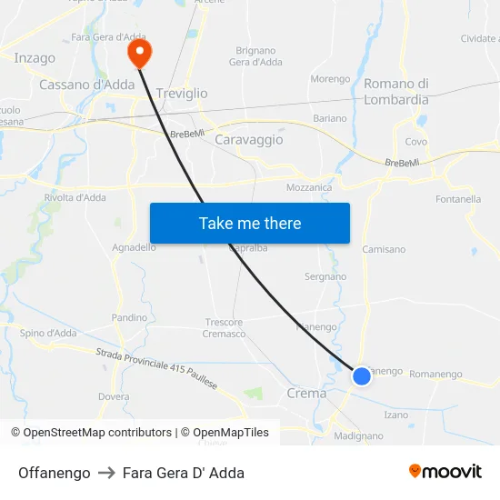 Offanengo to Fara Gera D' Adda map