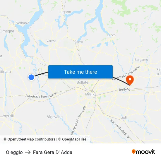 Oleggio to Fara Gera D' Adda map