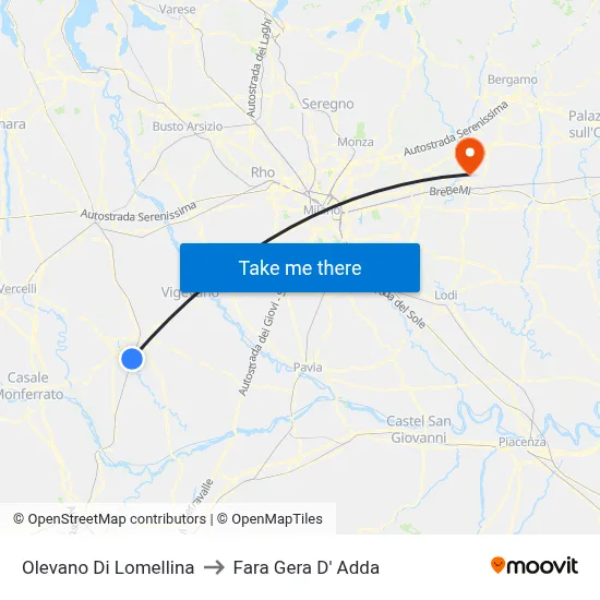 Olevano Di Lomellina to Fara Gera D' Adda map