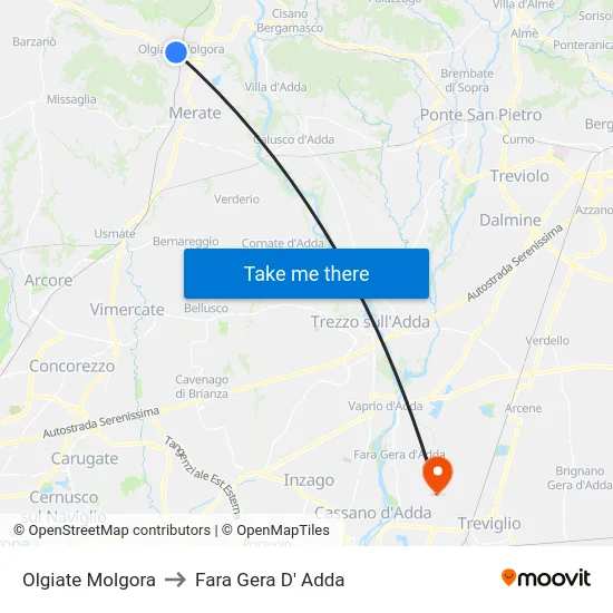 Olgiate Molgora to Fara Gera D' Adda map