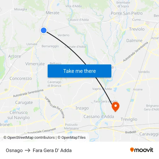 Osnago to Fara Gera D' Adda map