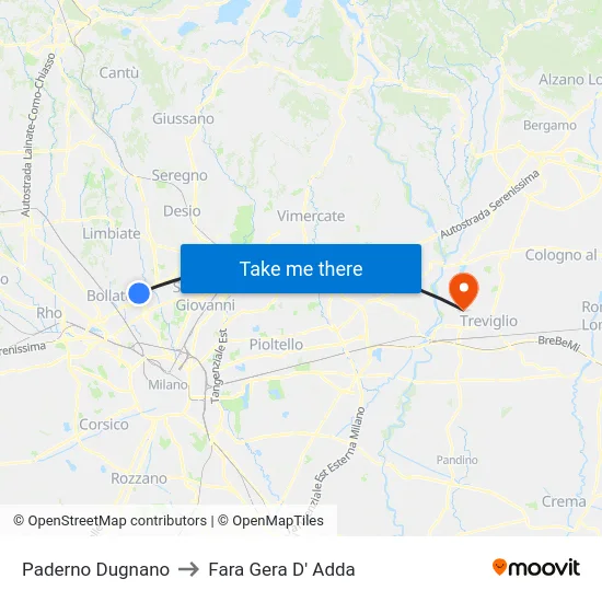 Paderno Dugnano to Fara Gera D' Adda map