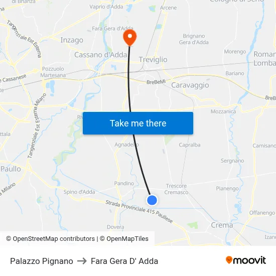 Palazzo Pignano to Fara Gera D' Adda map
