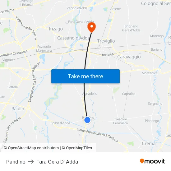 Pandino to Fara Gera D' Adda map