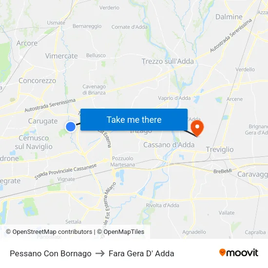 Pessano Con Bornago to Fara Gera D' Adda map