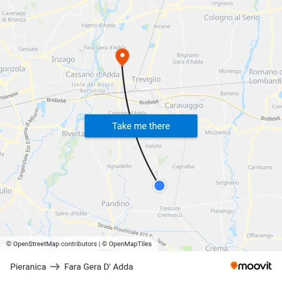 Pieranica to Fara Gera D' Adda map
