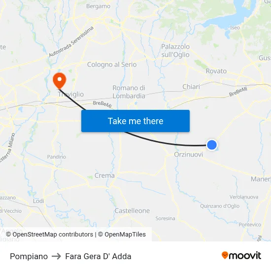Pompiano to Fara Gera D' Adda map