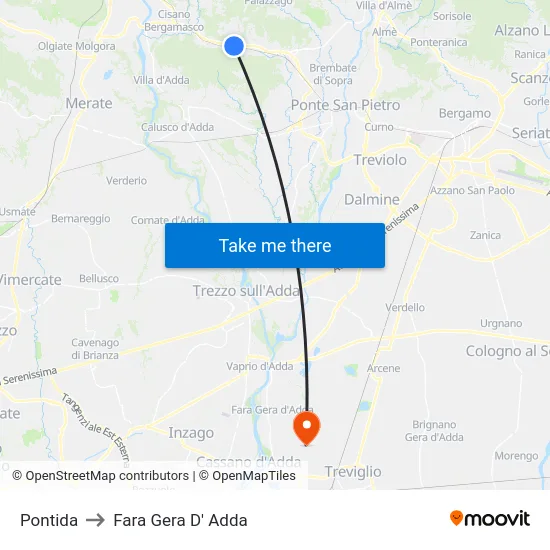Pontida to Fara Gera D' Adda map