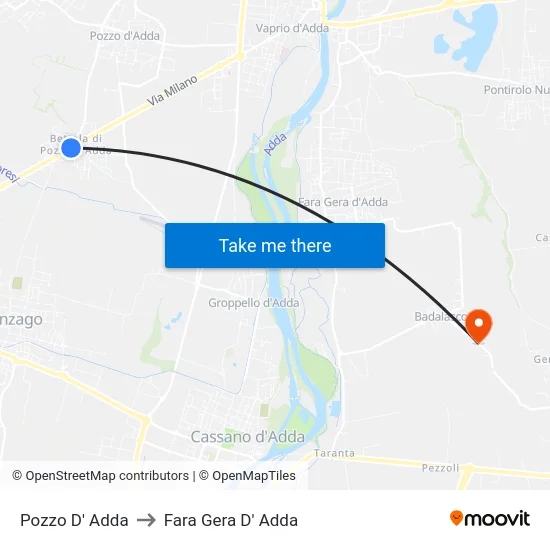 Pozzo D' Adda to Fara Gera D' Adda map