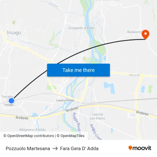 Pozzuolo Martesana to Fara Gera D' Adda map