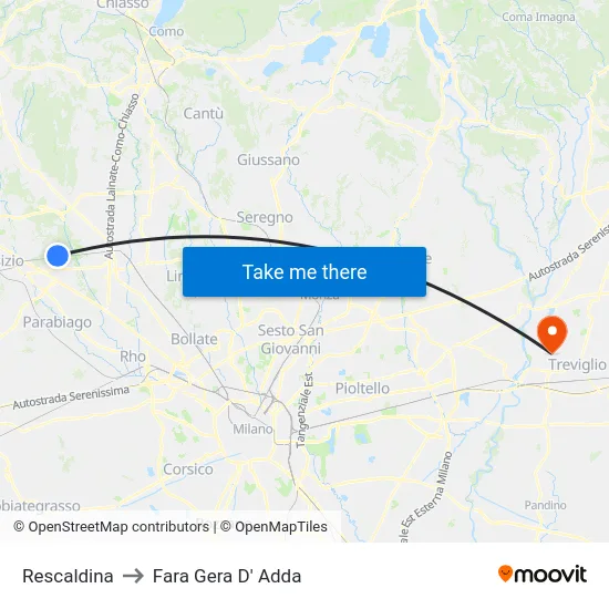 Rescaldina to Fara Gera D' Adda map