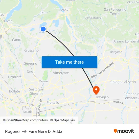 Rogeno to Fara Gera D' Adda map