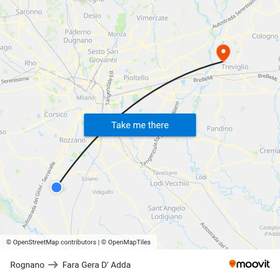 Rognano to Fara Gera D' Adda map