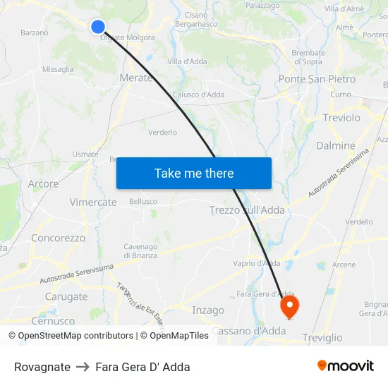 Rovagnate to Fara Gera D' Adda map