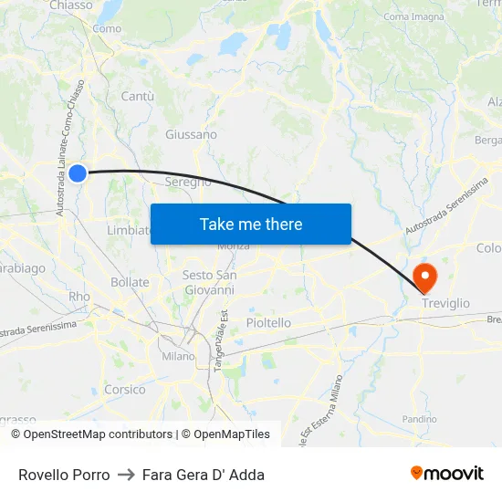 Rovello Porro to Fara Gera D' Adda map