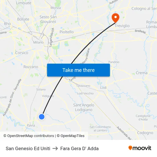 San Genesio Ed Uniti to Fara Gera D' Adda map