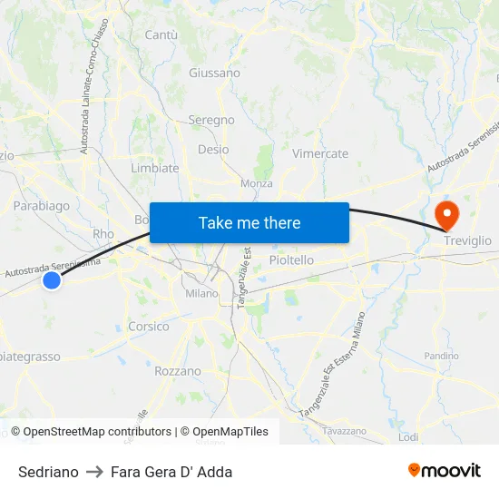 Sedriano to Fara Gera D' Adda map