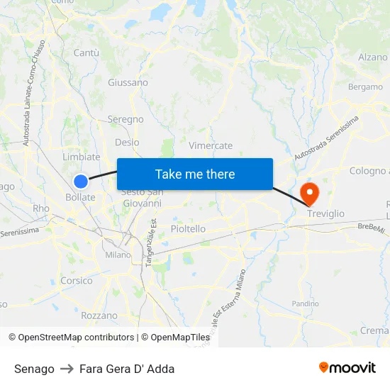 Senago to Fara Gera D' Adda map