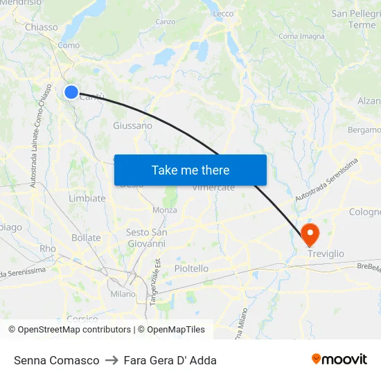 Senna Comasco to Fara Gera D' Adda map