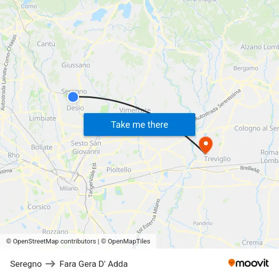 Seregno to Fara Gera D' Adda map