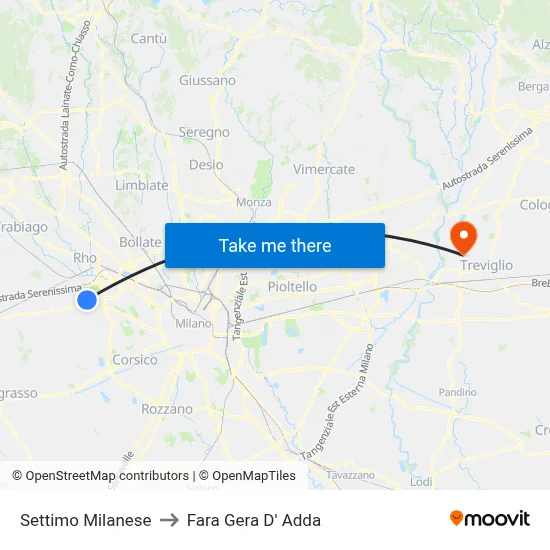 Settimo Milanese to Fara Gera D' Adda map