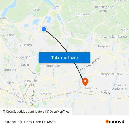 Sirone to Fara Gera D' Adda map