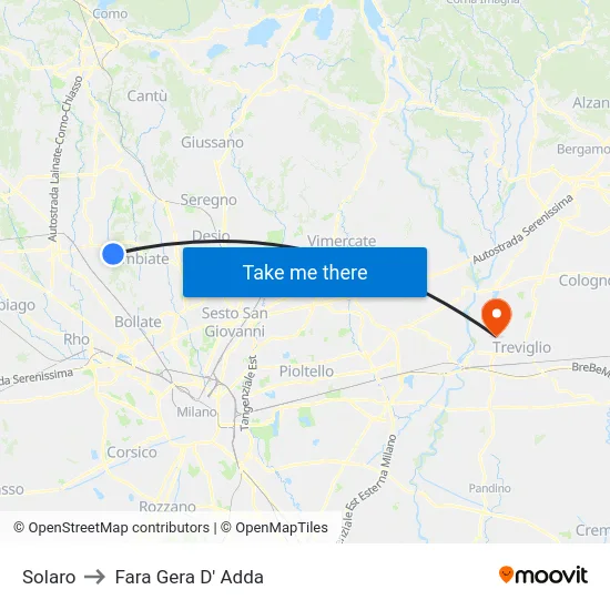 Solaro to Fara Gera D' Adda map