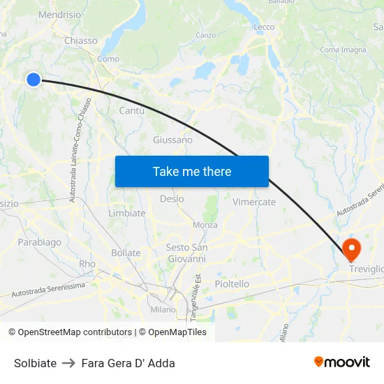 Solbiate to Fara Gera D' Adda map