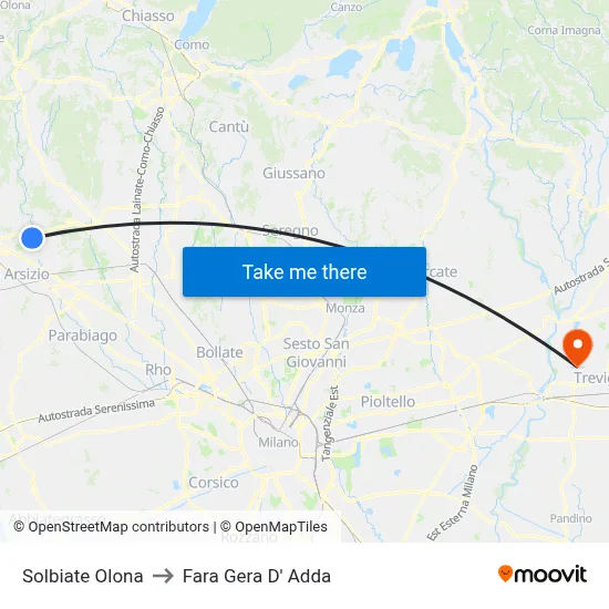 Solbiate Olona to Fara Gera D' Adda map