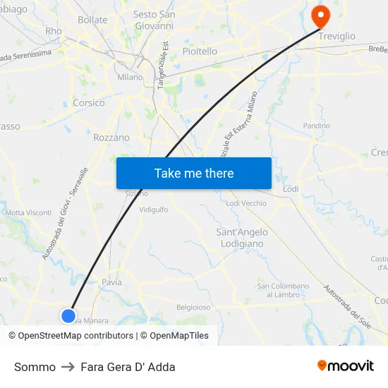 Sommo to Fara Gera D' Adda map